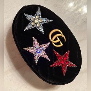 Gucci Velvet Matelasse Crystal Star GG Marmont Belt Bag